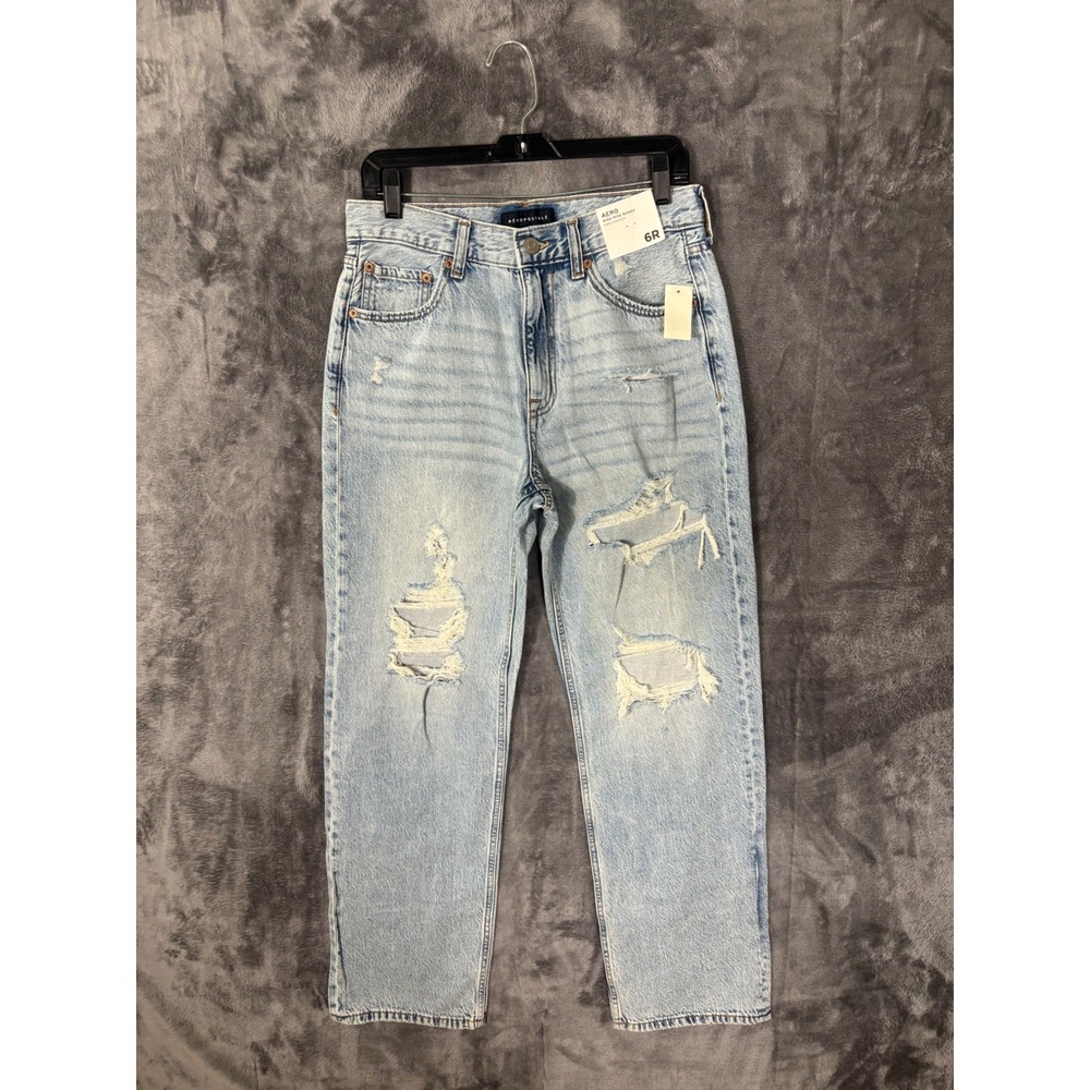 Aeropostale High Rise Baggy Distressed Jeans Light Wash 6R 1662